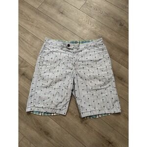 Tommy Bahama Shorts Reversible Blue Madras Plaid Palm Tree‎ 10" Hawaiian Size 33
